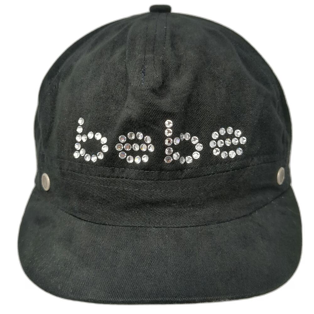 Bebe Army Cap Black One Size Rhinestone Logo Side Vents Slideback Cotton Hat